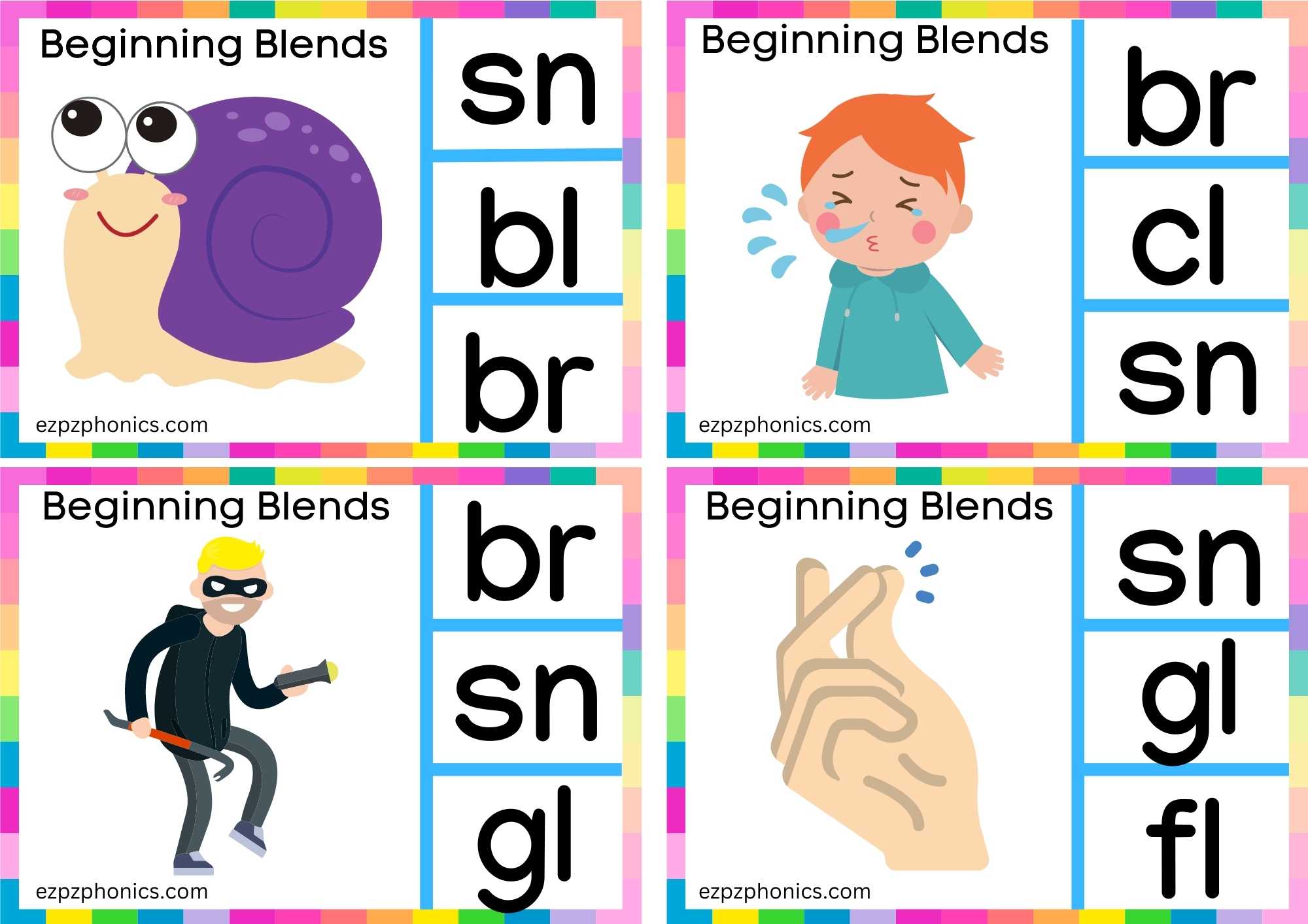 SN Beginning Blends Clip Cards Look At The Images And Clip The Correct Letters Set 1